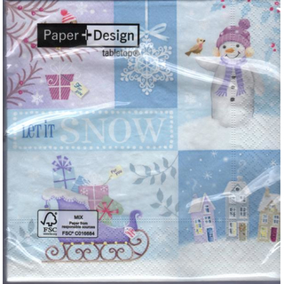 Schlitten Schneemann Stern Schnee Let it snow  33 x 33 cm