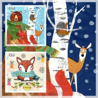 Waldtiere Hirsch Br Fuchs Winterzeit Woodland Holiday 33 x 33 cm