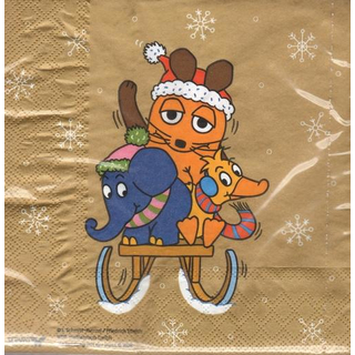 Die Maus Elefant Ente Weihnachten Winter Schlitten 33er  Napkins