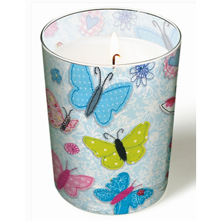 Glaskerze bunte Schmetterlinge Handmade Butterflies