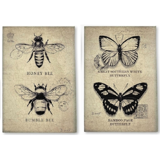 Schmetterling Biene Vintage Bugs Leinen Küchenhandtuch 2 tlg