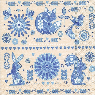 Ornament Blume Tiere Design in blue 33 x 33 cm