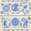 Ornament Blume Tiere Design in blue 33 x 33 cm